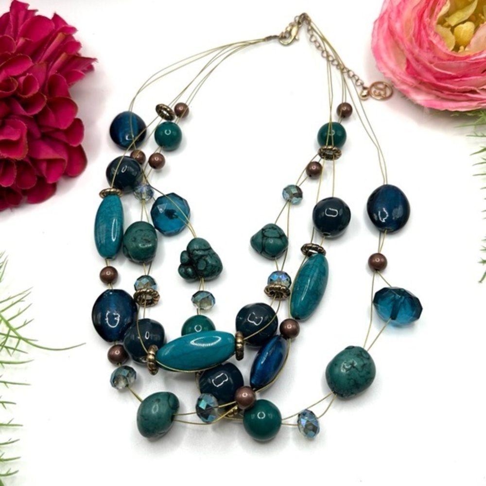 NEW⚜️SPUN GLASS, Gemstone & Crystal Beaded Necklace